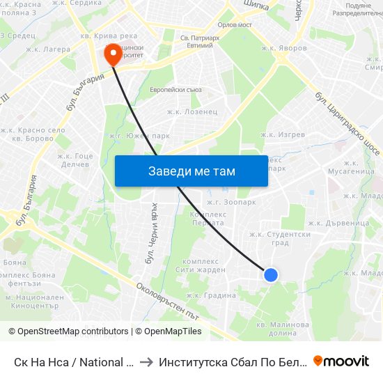 Ск На Нса / National Sports Academy (1609) to Институтска Сбал По Белодробни Болести Св. София map