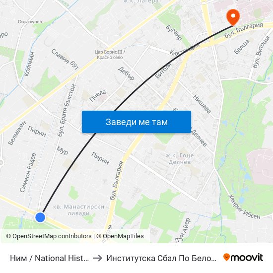 Ним / National History Museum (1464) to Институтска Сбал По Белодробни Болести Св. София map