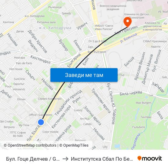 Бул. Гоце Делчев / Gotse Delchev Blvd. (0308) to Институтска Сбал По Белодробни Болести Св. София map