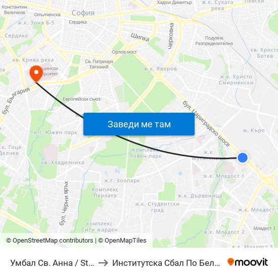 Умбал Св. Анна / St. Anna Hospital (1194) to Институтска Сбал По Белодробни Болести Св. София map