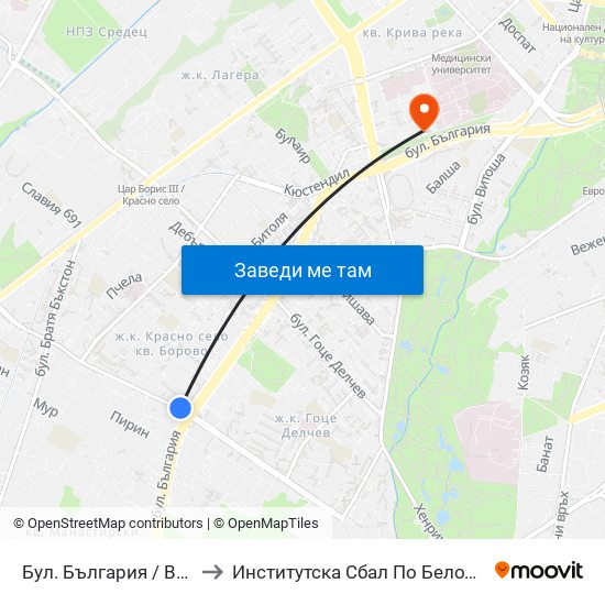 Бул. България / Bulgaria Blvd. (6564) to Институтска Сбал По Белодробни Болести Св. София map