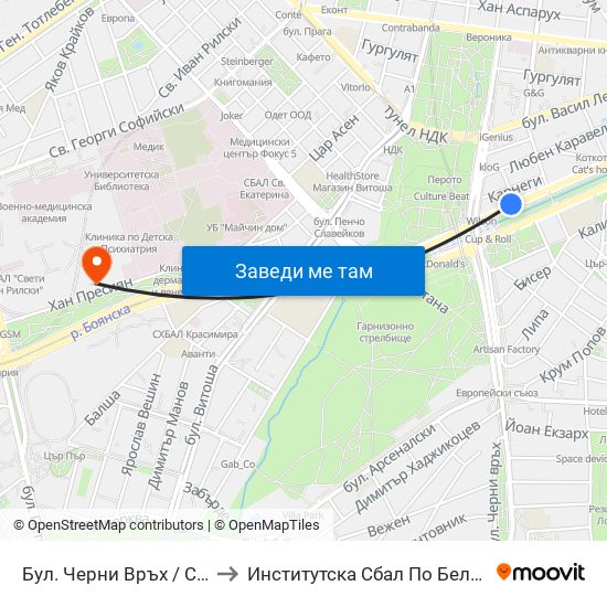 Бул. Черни Връх / Cherni Vrah Blvd. (0401) to Институтска Сбал По Белодробни Болести Св. София map