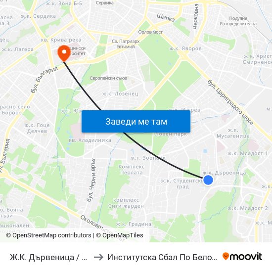 Ж.К. Дървеница / Darvenitsa Qr. (0801) to Институтска Сбал По Белодробни Болести Св. София map