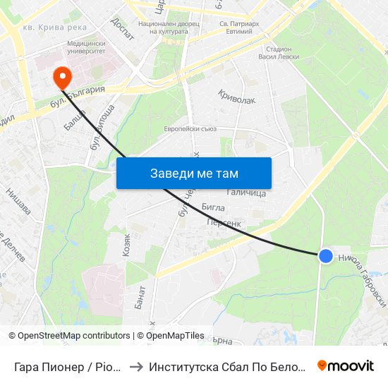 Гара Пионер / Pioneer Station (0465) to Институтска Сбал По Белодробни Болести Св. София map