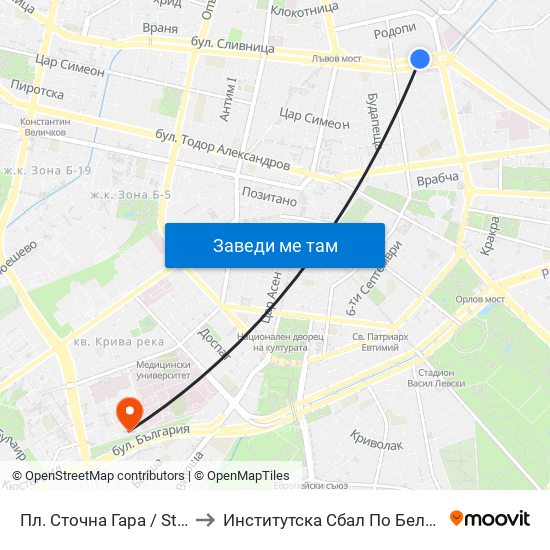 Пл. Сточна Гара / Stochna Gara Sq. (1311) to Институтска Сбал По Белодробни Болести Св. София map