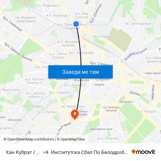 Хан Кубрат / Han Kubrat to Институтска Сбал По Белодробни Болести Св. София map