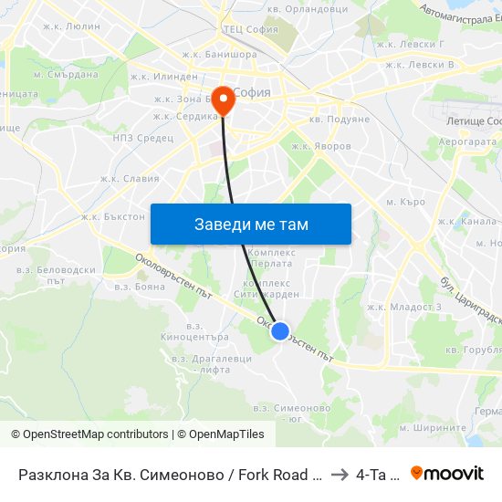 Разклона За Кв. Симеоново / Fork Road To Simeonovo Qr. (1458) to 4-Та Мбал map