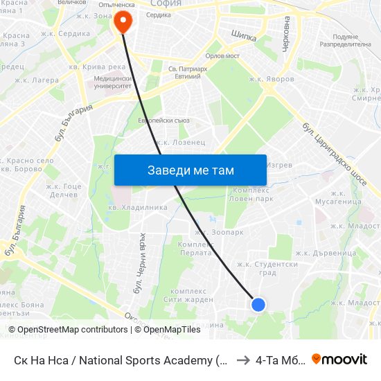 Ск На Нса / National Sports Academy (1609) to 4-Та Мбал map