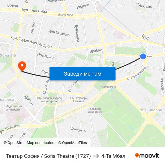 Театър София / Sofia Theatre (1727) to 4-Та Мбал map