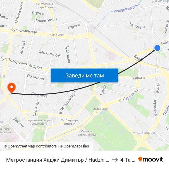 Метростанция Хаджи Димитър / Hadzhi Dimitar Metro Station (0303) to 4-Та Мбал map