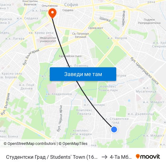 Студентски Град / Students' Town (1693) to 4-Та Мбал map