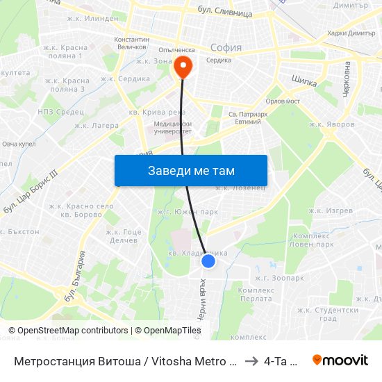 Метростанция Витоша / Vitosha Metro Station (0909) to 4-Та Мбал map