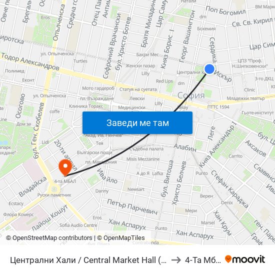 Централни Хали / Central Market Hall (2334) to 4-Та Мбал map