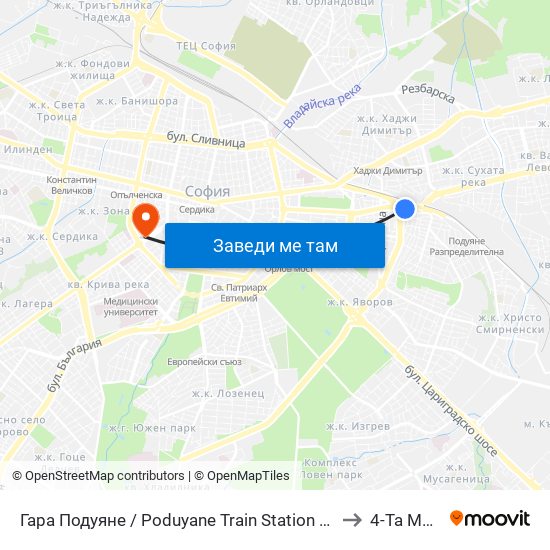 Гара Подуяне / Poduyane Train Station (0466) to 4-Та Мбал map