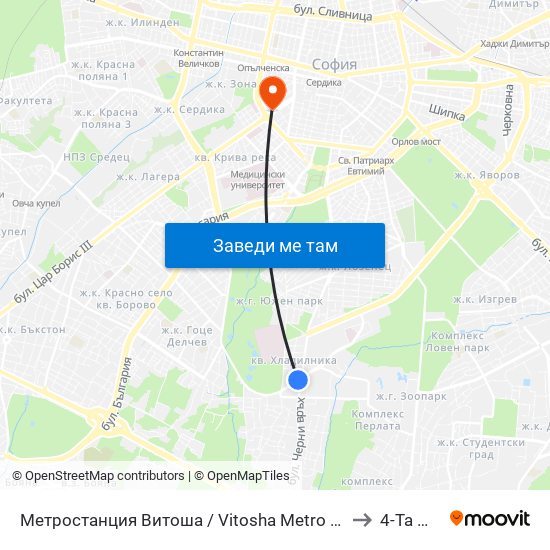 Метростанция Витоша / Vitosha Metro Station (2755) to 4-Та Мбал map