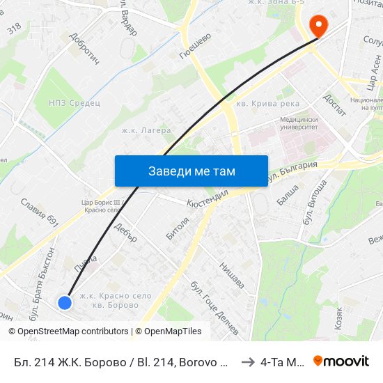 Бл. 214 Ж.К. Борово / Bl. 214, Borovo Qr. (0164) to 4-Та Мбал map