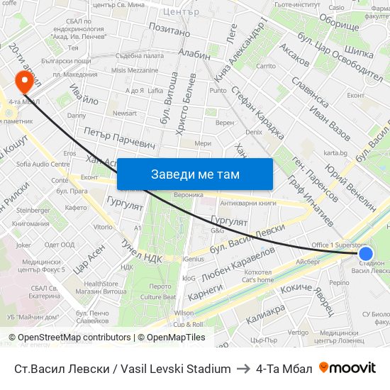 Ст.Васил Левски / Vasil Levski Stadium to 4-Та Мбал map