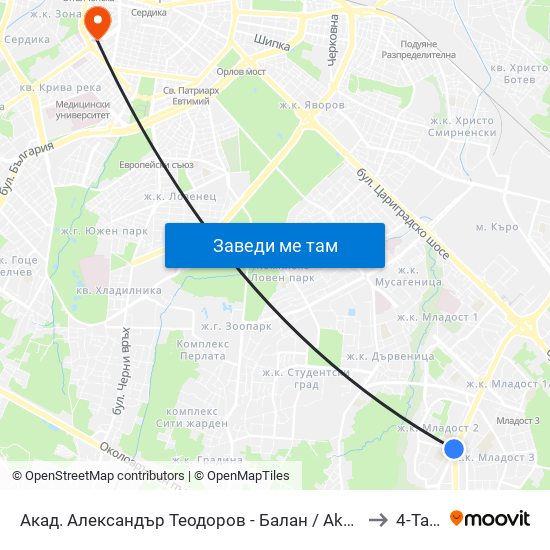 Акад. Александър Теодоров - Балан / Akademik Aleksandar Teodorov - Balan to 4-Та Мбал map