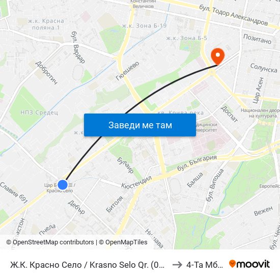 Ж.К. Красно Село / Krasno Selo Qr. (0637) to 4-Та Мбал map
