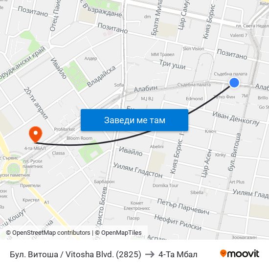 Бул. Витоша / Vitosha Blvd. (2825) to 4-Та Мбал map