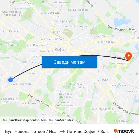 Бул. Никола Петков / Nikola Petkov Blvd. (0347) to Летище София / Sofia Airport - Terminal 2 map