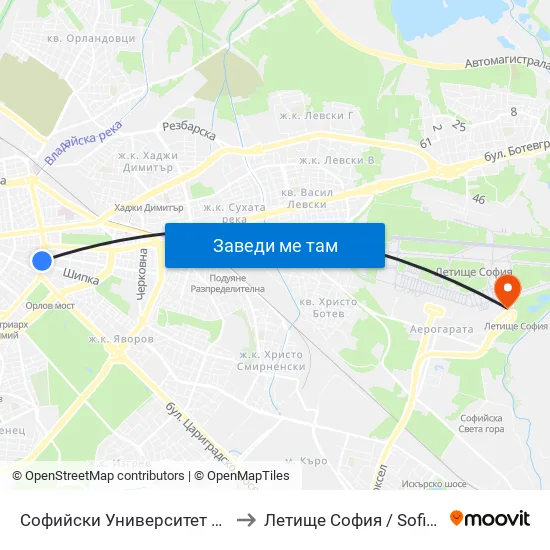 📚🎓 Софийски Университет / Sofia University (1699) to Летище София / Sofia Airport - Terminal 2 map