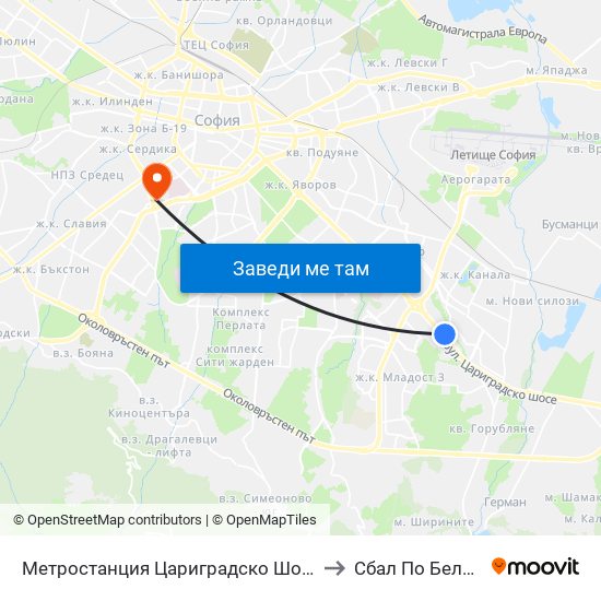 Метростанция Цариградско Шосе / Tsarigradsko Shosse Metro Station (1016) to Сбал По Белодробна Туберкулоза map