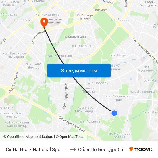 Ск На Нса / National Sports Academy (1609) to Сбал По Белодробна Туберкулоза map