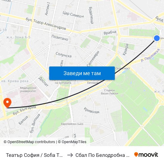 Театър София / Sofia Theatre (1727) to Сбал По Белодробна Туберкулоза map