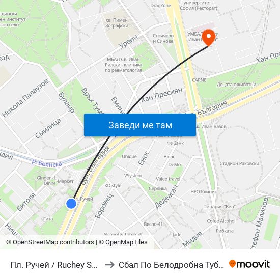 Пл. Ручей / Ruchey Sq. (1306) to Сбал По Белодробна Туберкулоза map