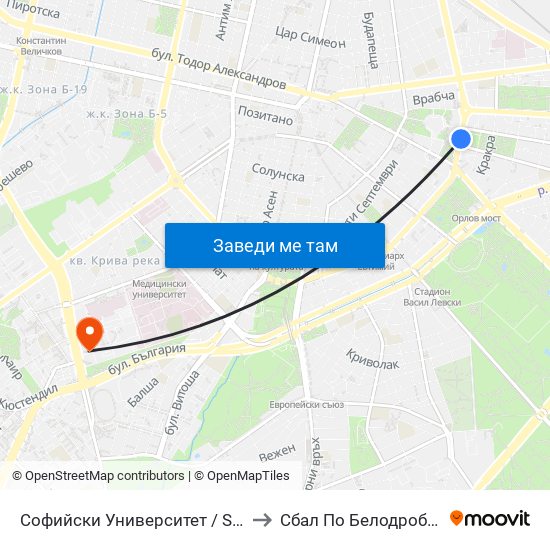 Софийски Университет / Sofia University (1699) to Сбал По Белодробна Туберкулоза map