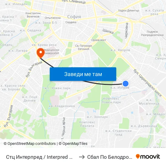 Ⓜ️ Стц Интерпред / Interpred World Trade Centre (1109) to Сбал По Белодробна Туберкулоза map