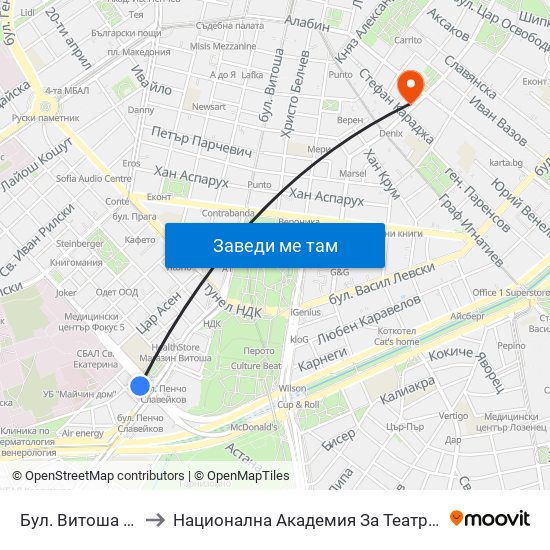 Бул. Витоша / Vitosha Blvd. (0302) to Национална Академия За Театрално И Филмово Изкуство Кръстьо Сарафов map