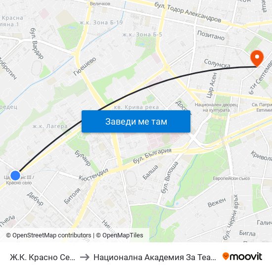 Ж.К. Красно Село / Krasno Selo Qr. (0638) to Национална Академия За Театрално И Филмово Изкуство Кръстьо Сарафов map