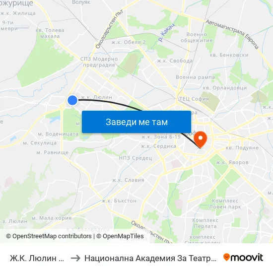 Ж.К. Люлин 5 / Lyulin 5 Qr. (0657) to Национална Академия За Театрално И Филмово Изкуство Кръстьо Сарафов map