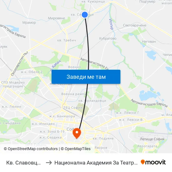 Кв. Славовци / Slavovtsi Qr. (0903) to Национална Академия За Театрално И Филмово Изкуство Кръстьо Сарафов map
