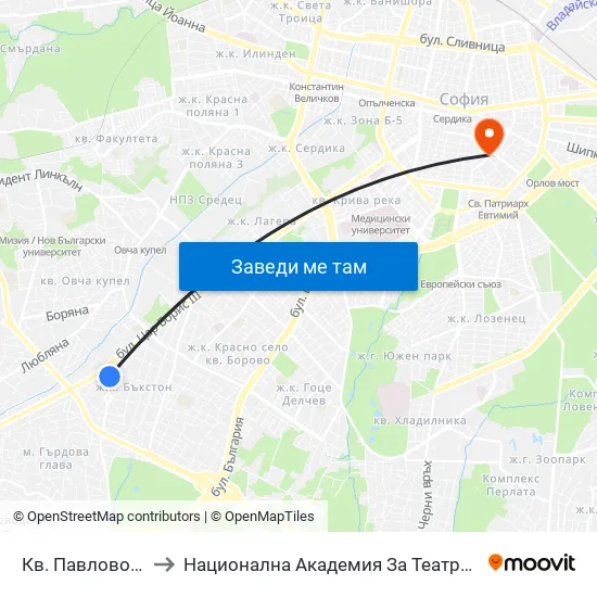 Кв. Павлово / Pavlovo Qr. (0893) to Национална Академия За Театрално И Филмово Изкуство Кръстьо Сарафов map