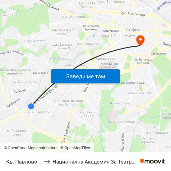 Кв. Павлово / Pavlovo Qr. (0891) to Национална Академия За Театрално И Филмово Изкуство Кръстьо Сарафов map