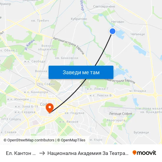 Ел. Кантон / El. Canton (0560) to Национална Академия За Театрално И Филмово Изкуство Кръстьо Сарафов map