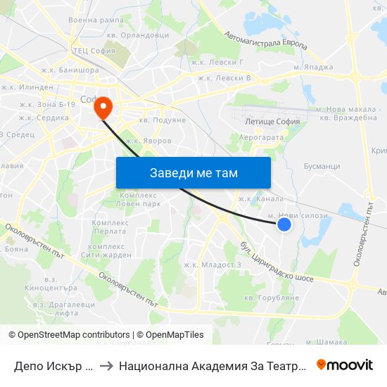 Депо Искър / Iskar Depot (0515) to Национална Академия За Театрално И Филмово Изкуство Кръстьо Сарафов map