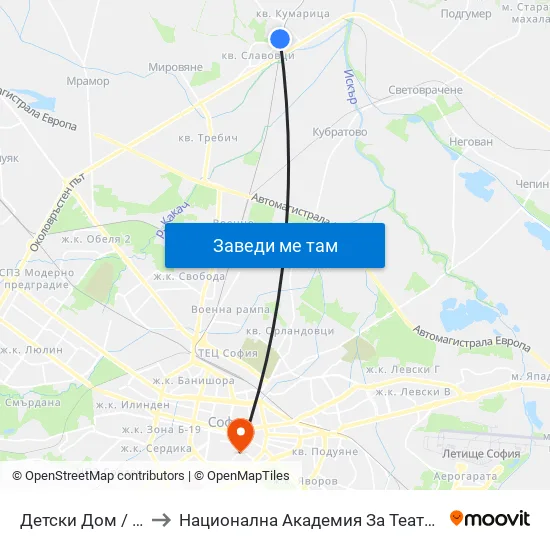 👋 Детски Дом / Children’S Home (0529) to Национална Академия За Театрално И Филмово Изкуство Кръстьо Сарафов map