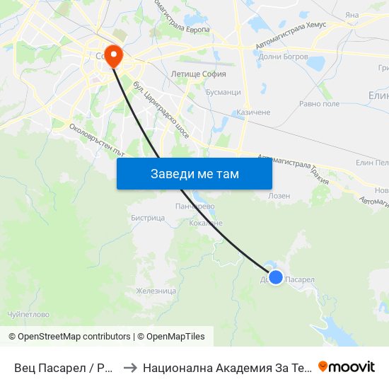 Вец Пасарел / Pasarel Hydroelectric Plant (0420) to Национална Академия За Театрално И Филмово Изкуство Кръстьо Сарафов map