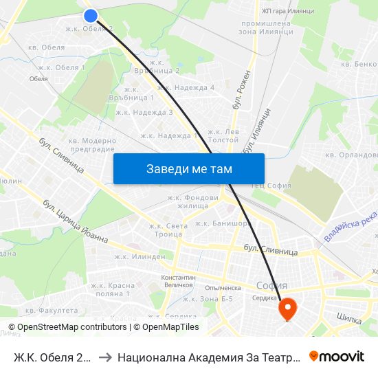Ж.К. Обеля 2 / Obelya 2 Qr. (0680) to Национална Академия За Театрално И Филмово Изкуство Кръстьо Сарафов map