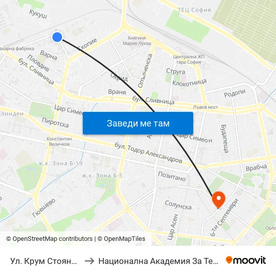 Ул. Крум Стоянов / Krum Stoyanov St. (2016) to Национална Академия За Театрално И Филмово Изкуство Кръстьо Сарафов map