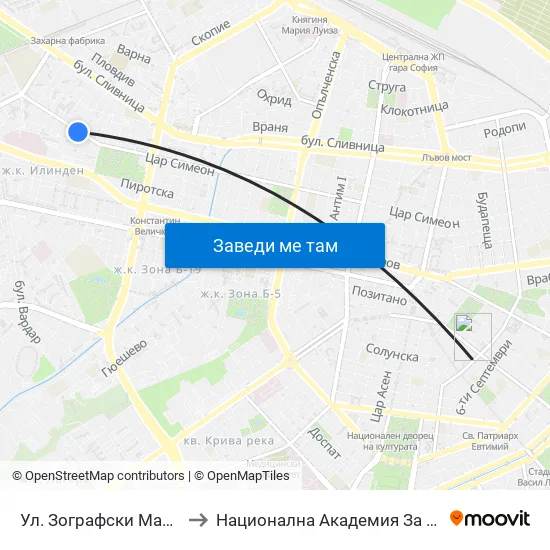 Ул. Зографски Манастир / Zografski Manastir St. (1948) to Национална Академия За Театрално И Филмово Изкуство Кръстьо Сарафов map