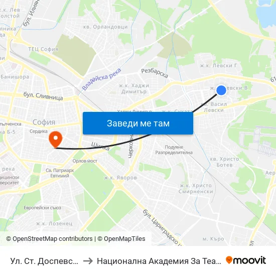 Ул. Ст. Доспевски / St. Dospevski St. (2181) to Национална Академия За Театрално И Филмово Изкуство Кръстьо Сарафов map