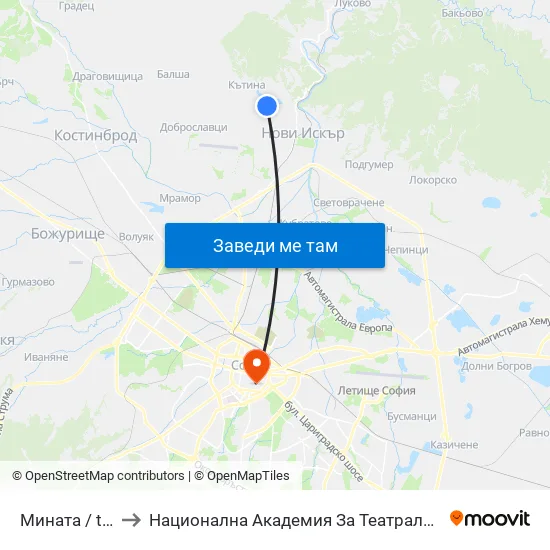 Мината / the Mine (1069) to Национална Академия За Театрално И Филмово Изкуство Кръстьо Сарафов map