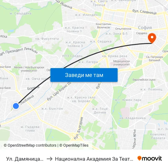 Ул. Дамяница / Damyanitsa St. (1923) to Национална Академия За Театрално И Филмово Изкуство Кръстьо Сарафов map