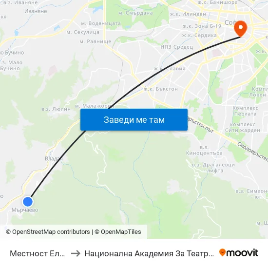 Местност Елите / Elite Area (0573) to Национална Академия За Театрално И Филмово Изкуство Кръстьо Сарафов map