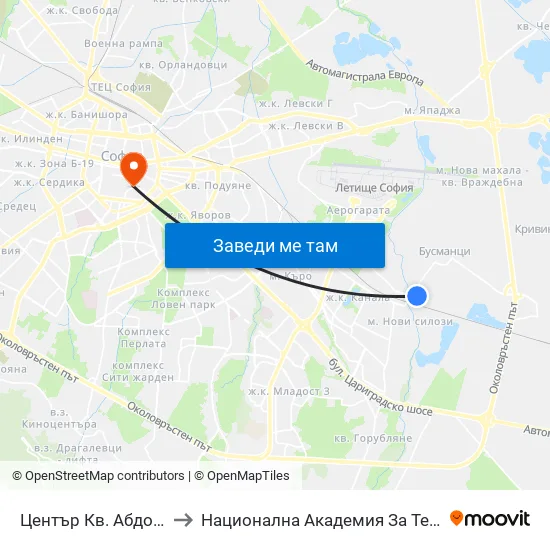 Център Кв. Абдовица / Abdovitsa Centre (2339) to Национална Академия За Театрално И Филмово Изкуство Кръстьо Сарафов map